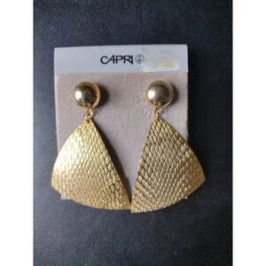 Capri Vintage Etched Goldtone Triangle Statement Earrings